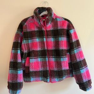 PacSun LA Hearts Plaid Sherpa Jacket